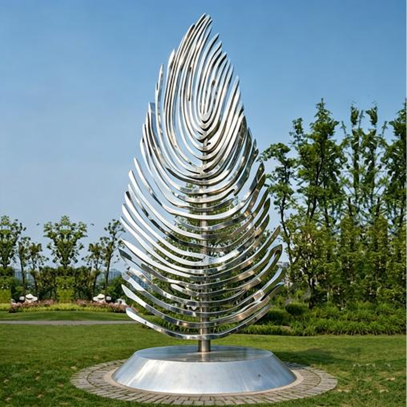 Hollow-Out Streamlined Feather Stainless Steel Sculpture