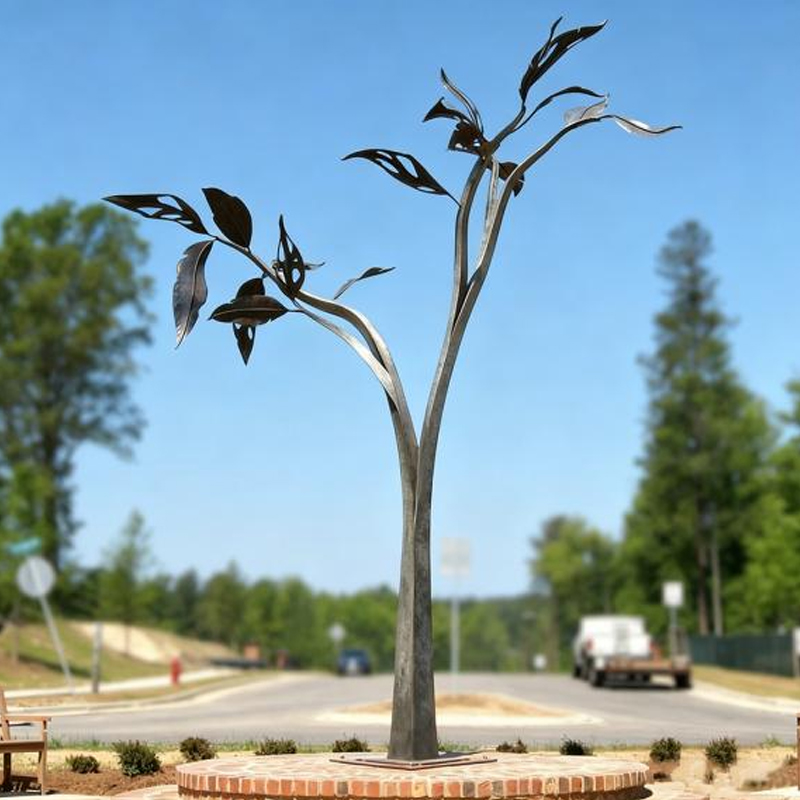 Minimalist Hollow-Leaf Metal Tree Sculpture