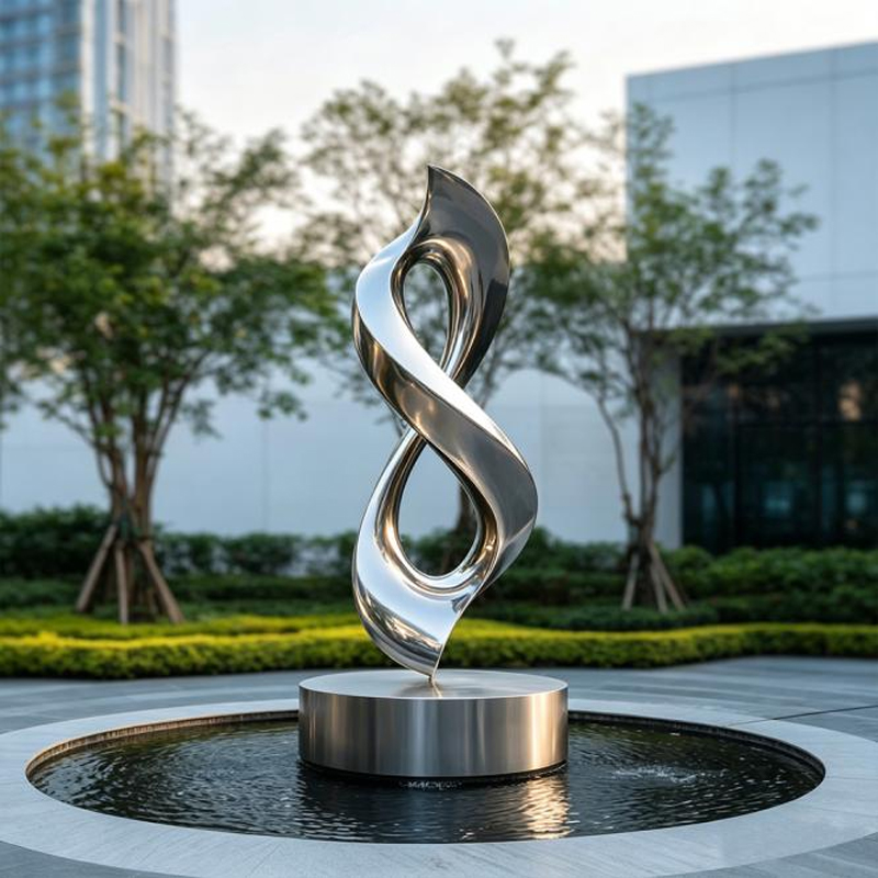 Mirror-Polished Infinity Symbol Twist Ring Stainless Steel Sculpture