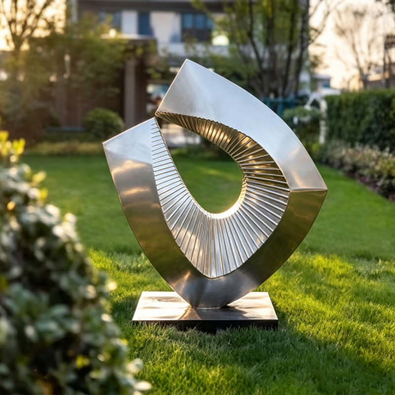 Dual-Texture Diamond Ring Stainless Steel Sculpture