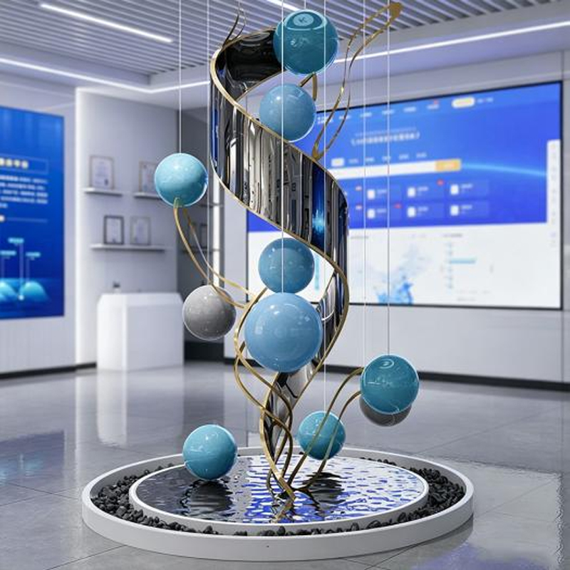 Spiral Ribbon and Suspended Sphere Composite Art Sculpture