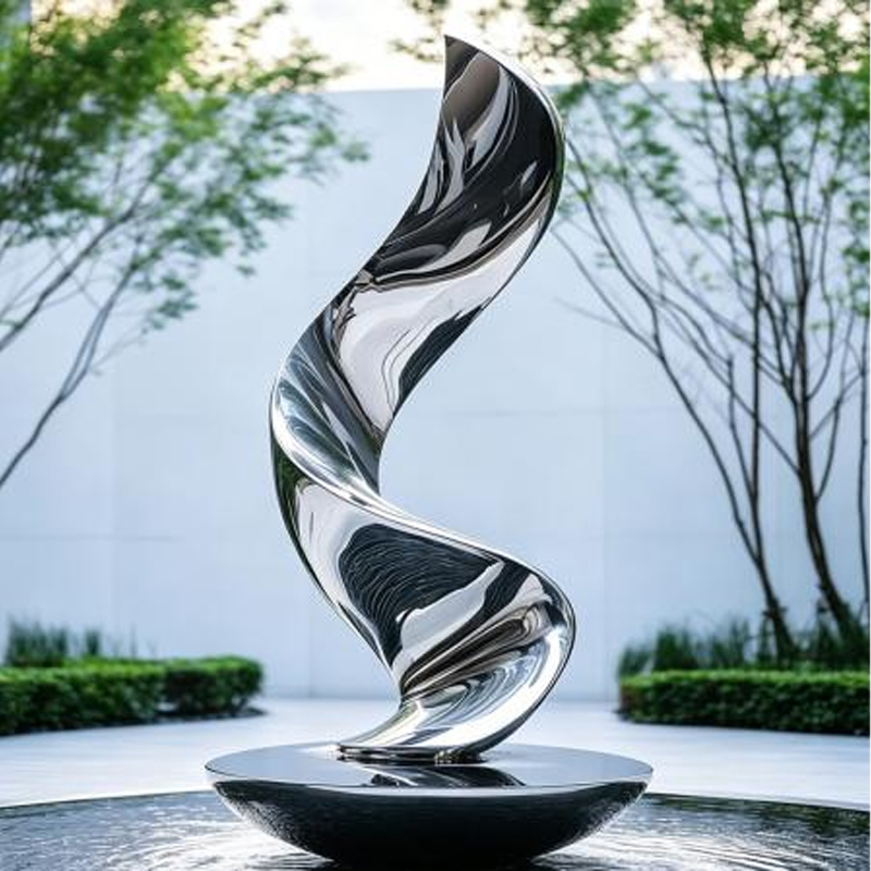 Mirror-Polished Twisted Ribbon Stainless Steel Sculpture