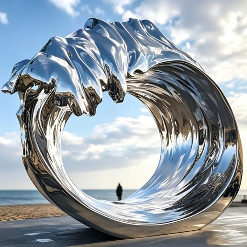 Mirror-Polished Wave Ring Stainless Steel Sculpture