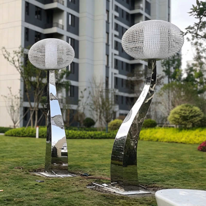 Illuminated Hollow-Out Mushroom Stainless Steel Sculpture