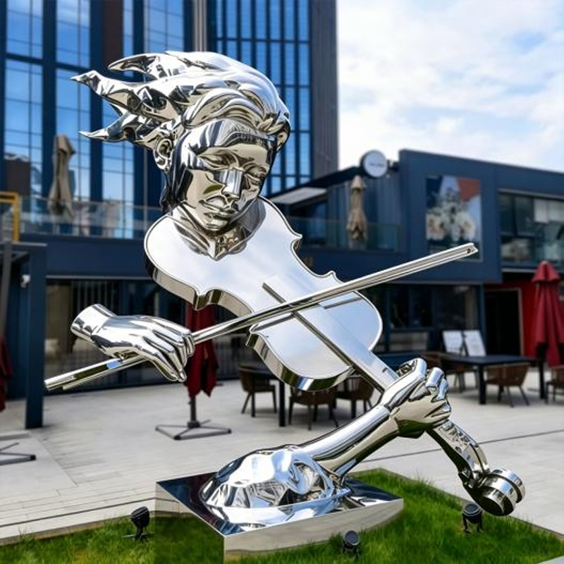 Abstract Violinist Figure Stainless Steel Sculpture