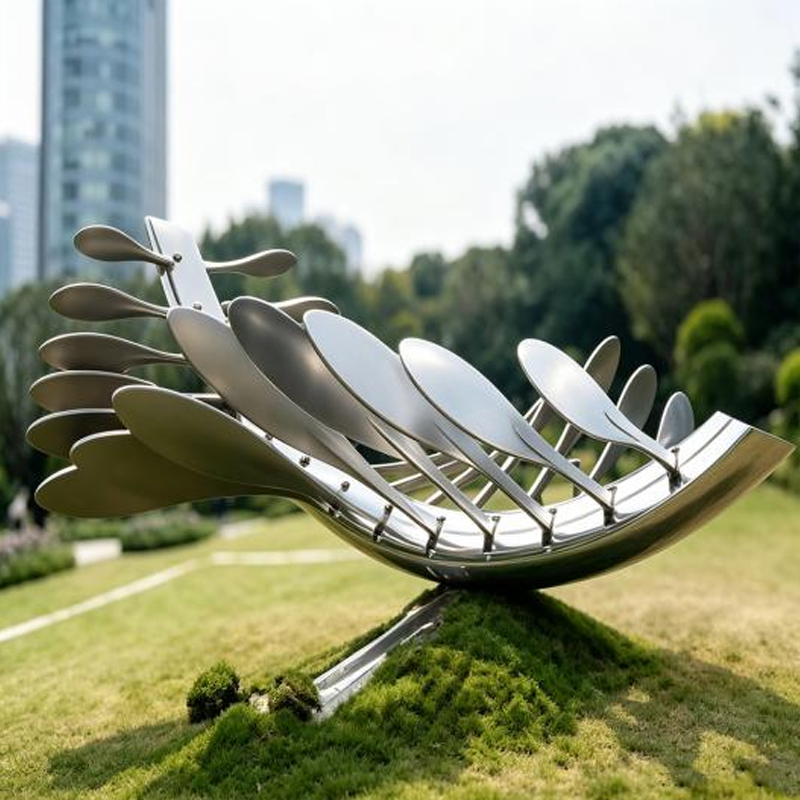 Leaf-Form Boat Stainless Steel Sculpture