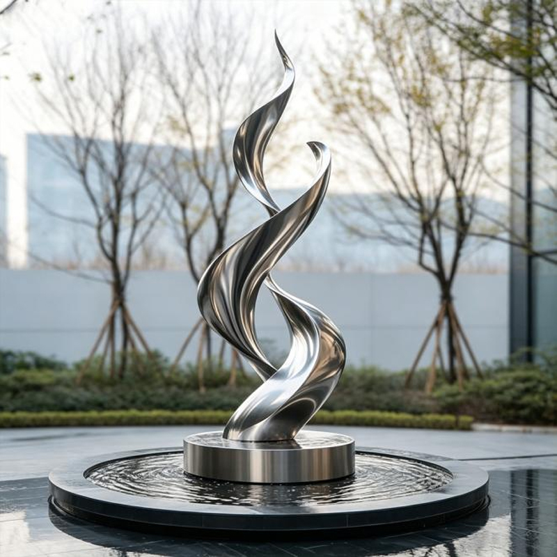 Mirror-Polished Double-Twist Ribbon Stainless Steel Sculpture