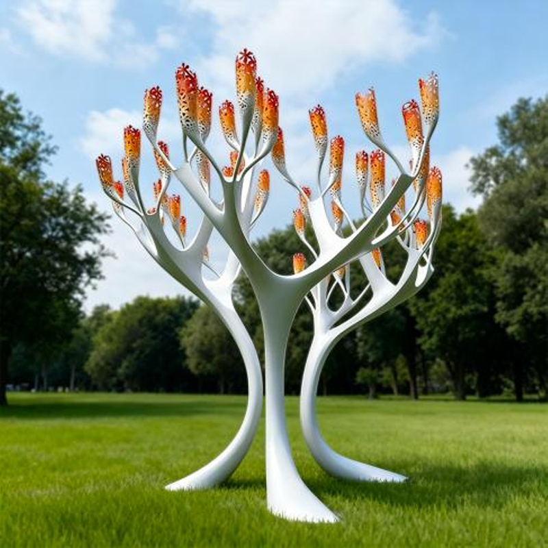 Painted Hollow-Out Tree of Life Stainless Steel Sculpture