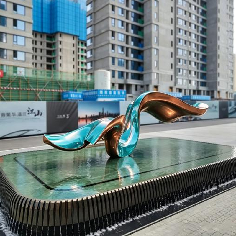 Dual-Tone Ribbon Stainless Steel Water-Feature Sculpture