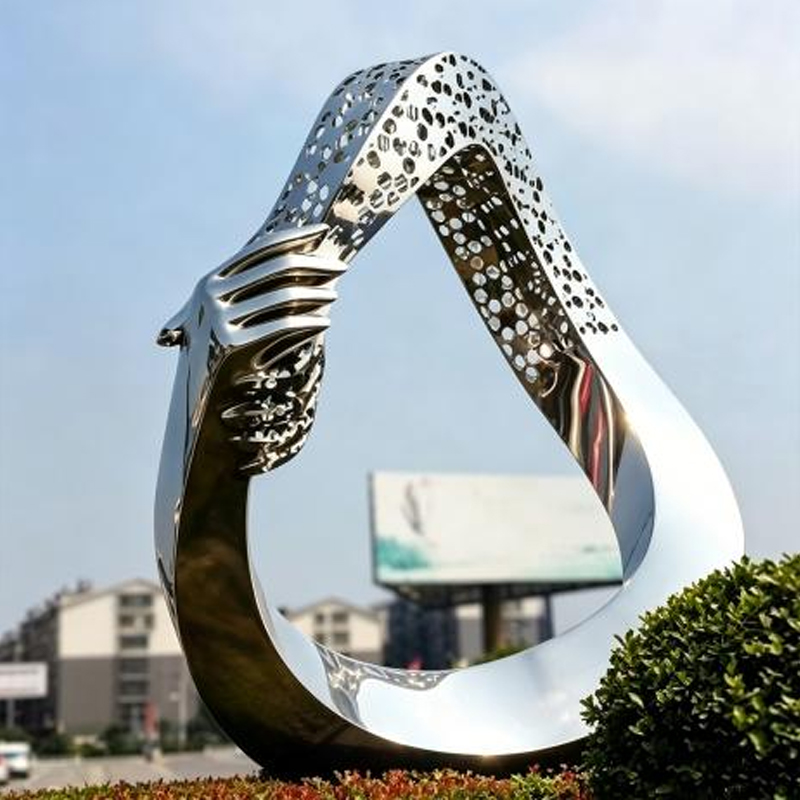 Hands Embracing Water-Drop Hollow-Out Stainless Steel Sculpture