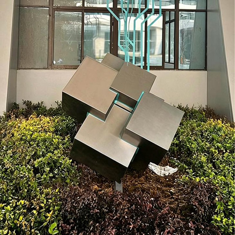 Geometric Cube Cluster Stainless Steel Sculpture