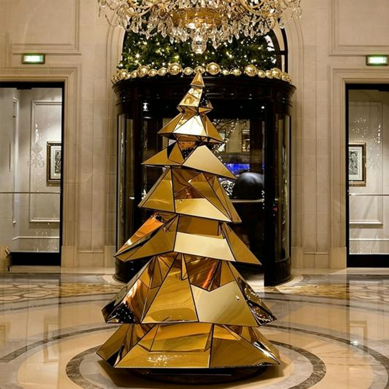 Faceted Titanium-Gold Christmas Tree Sculpture