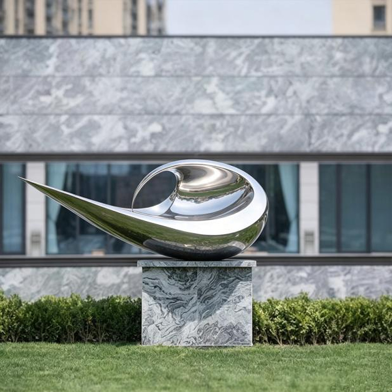 Mirror-Polished Stainless Steel Water-Drop Sculpture