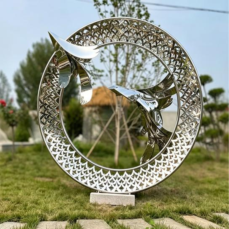 Twin Birds and Ring Stainless Steel Sculpture