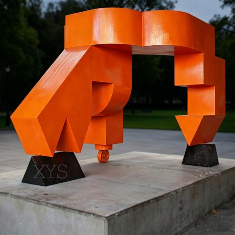 Geometric Abstract Letter Composition Stainless Steel Sculpture