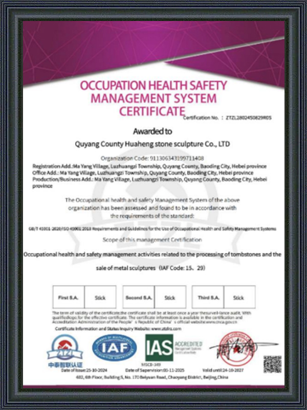 Occupation Health Safety Management System Certificate