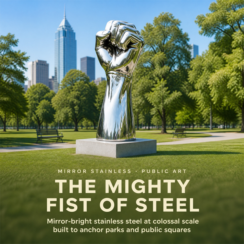 Iron Fist United Mirror Stainless Steel Sculpture