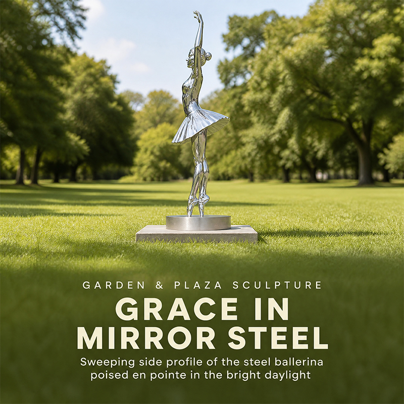 Life-Size Custom Mirror Polished Dancing Woman Stainless Steel Sculpture