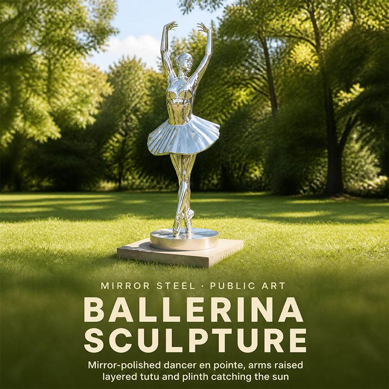 Life-Size Custom Mirror Polished Dancing Woman Stainless Steel Sculpture
