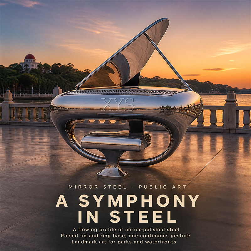 Piano by the Sea Mirror Grand Piano Sculpture