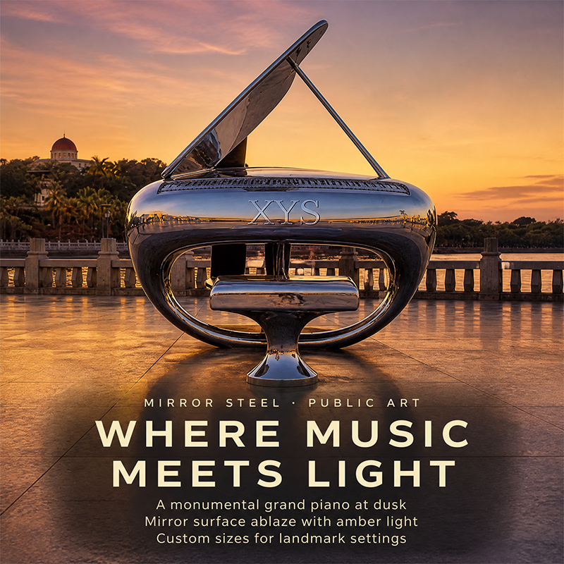 Piano by the Sea Mirror Grand Piano Sculpture