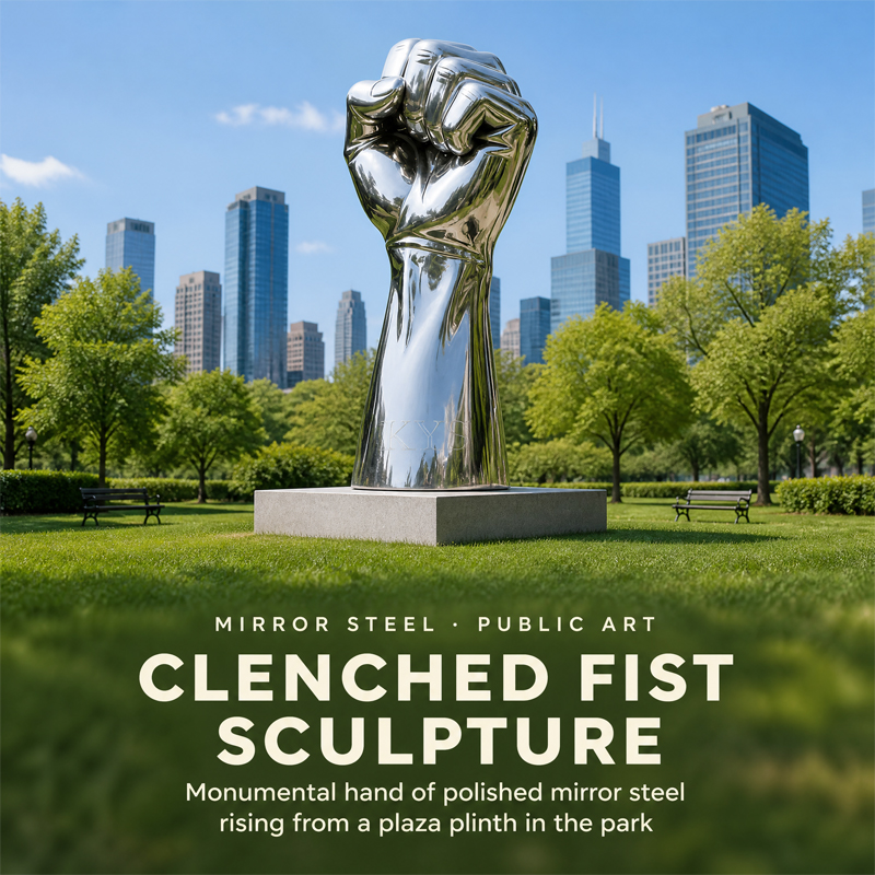 Iron Fist United Mirror Stainless Steel Sculpture